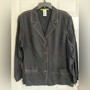 NWT Alain Weiz Women's 22 Linen Blend Blazer Jacket Black w/ Contrast Stitching